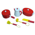 MDF Red Kids Pretend Play Wooden Toy Kitchen with cooking set